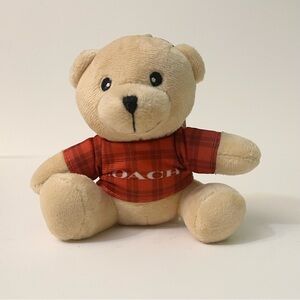 Coach Limited Edition Plush Teddy Bear Bag Charm Keychain Beige Red Plaid
